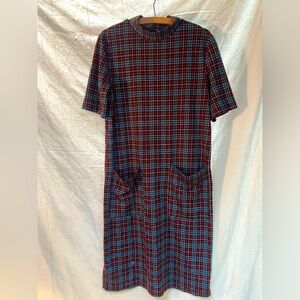 ZARA red and blue plaid midi dress